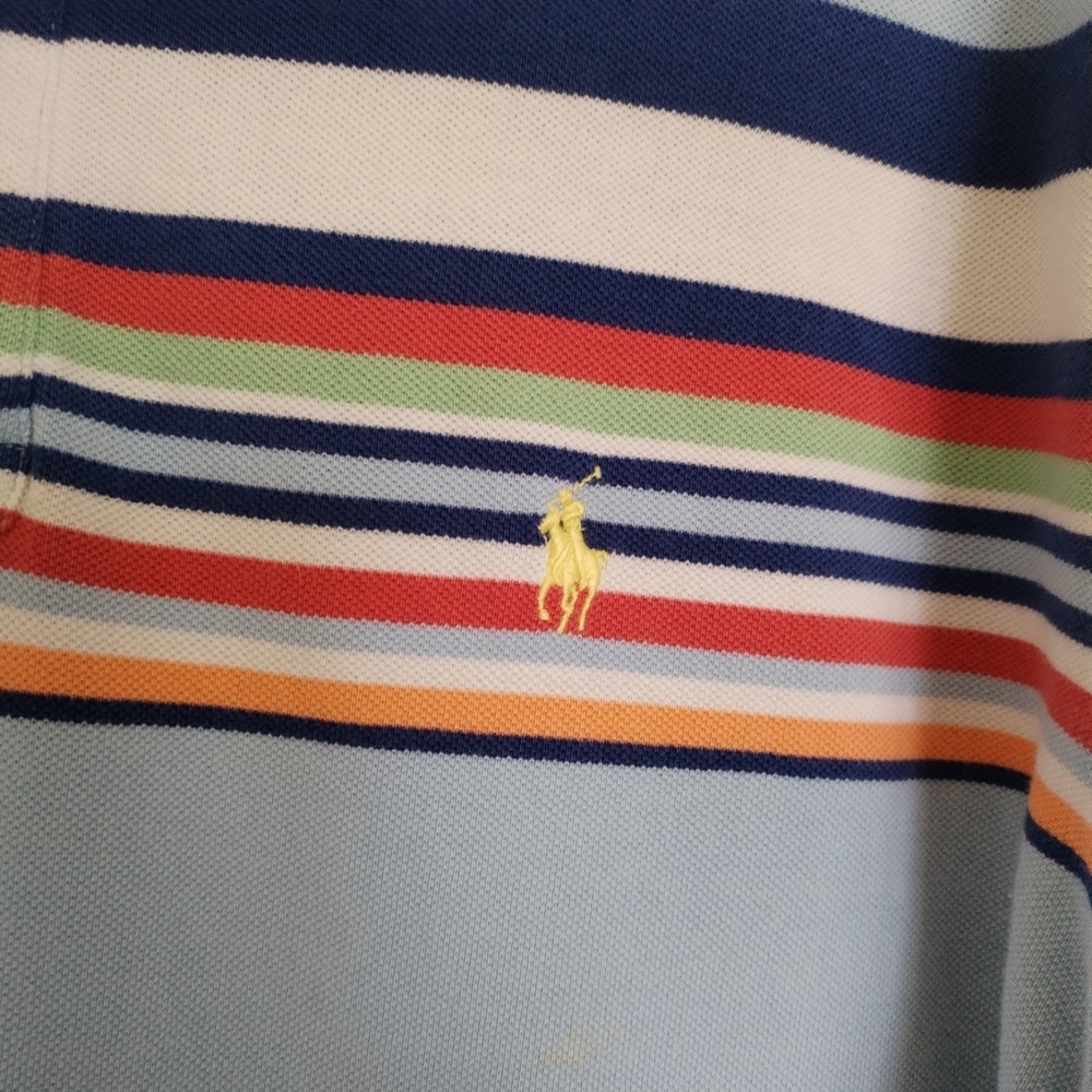Polo Ralph Lauren Pique Polo Shirt XL Blue Horizontal Rugby Deck Stripe Y2K - Picture 4 of 8